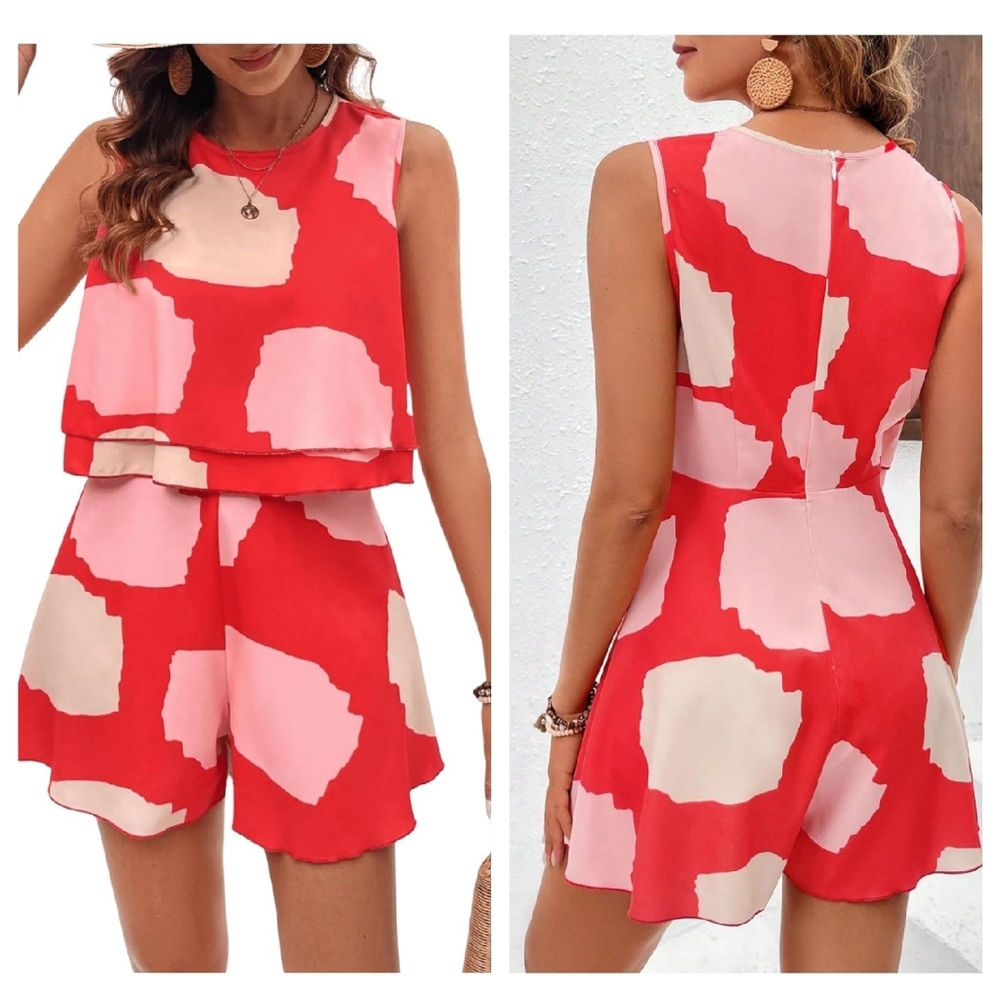 Ruffled Round Neck Sleeveless Wide Leg Romper